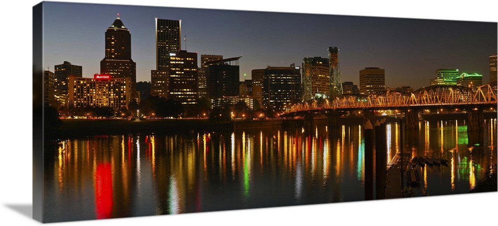 Skyline with city light at night, Portland, Multnomah County, Oregon