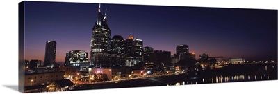 Skylines at night along Cumberland River, Nashville, Tennessee 2013