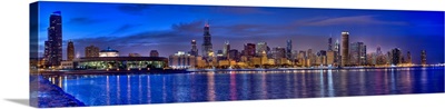 Skylines at the waterfront at dusk, Chicago, Cook County, Illinois