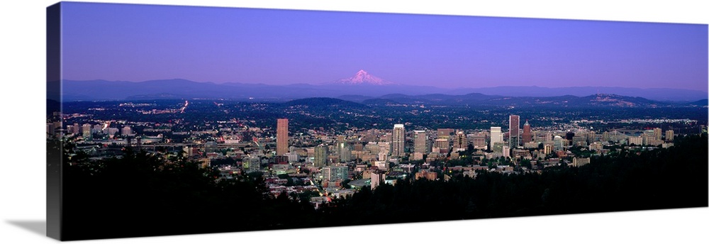 Skylines in a city with mt hood in the background, portland, oregon, USA.