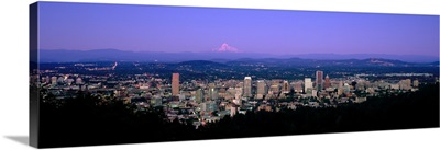 Skylines In A City With Mt Hood In The Background, Portland, Oregon, USA