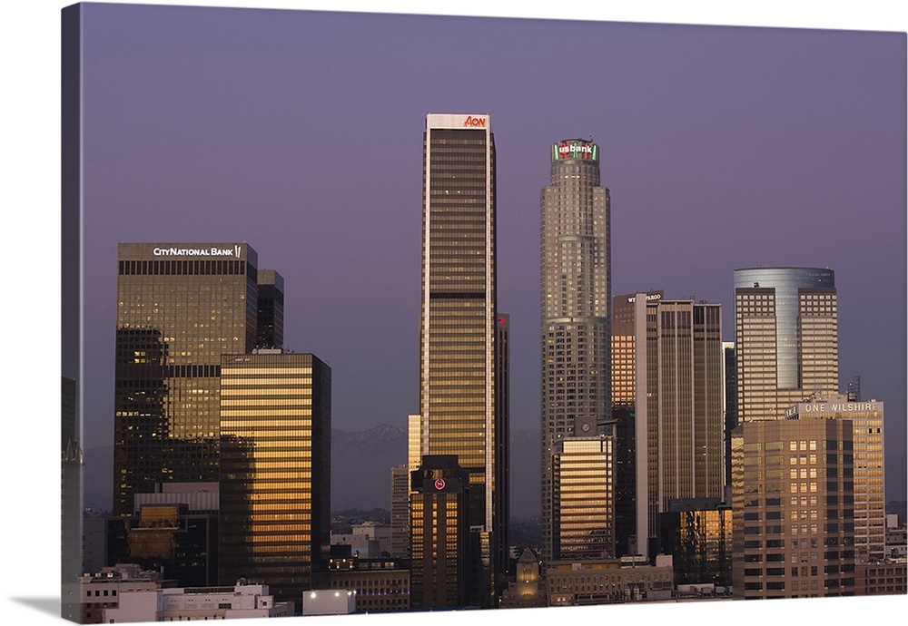 Skyscrapers at dusk, Los Angeles, California, USA