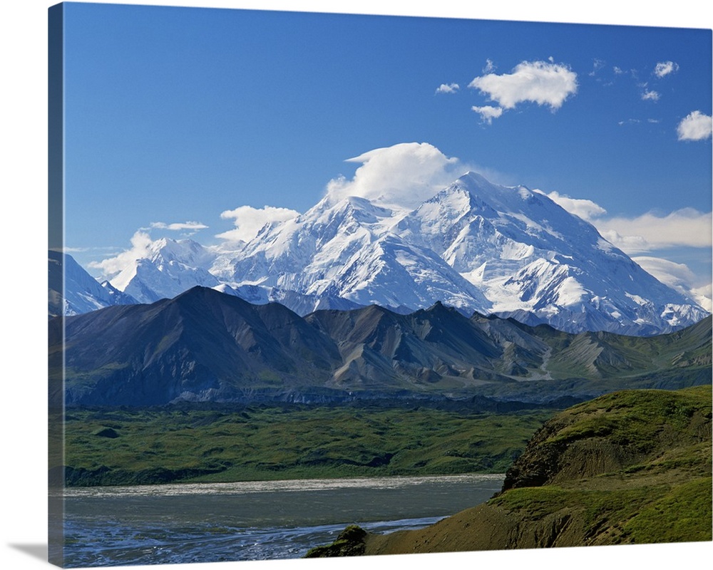Snow-covered Mount McKinley, blue sky, Denali National Park, Alaska