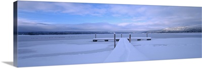 Snow covered pier, McCall, Valley County, Idaho