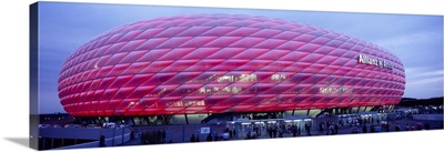 Soccer Stadium Lit Up At Dusk, Allianz Arena, Munich, Germany