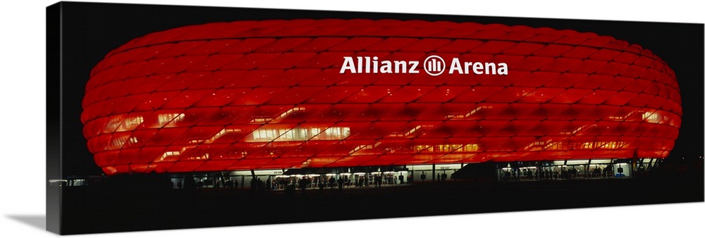 Soccer Stadium Lit Up At Night, Allianz Arena, Munich, Germany