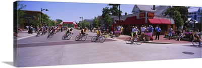 Spectators watching a bicycle race, Grand Rapids, Kent County, Michigan
