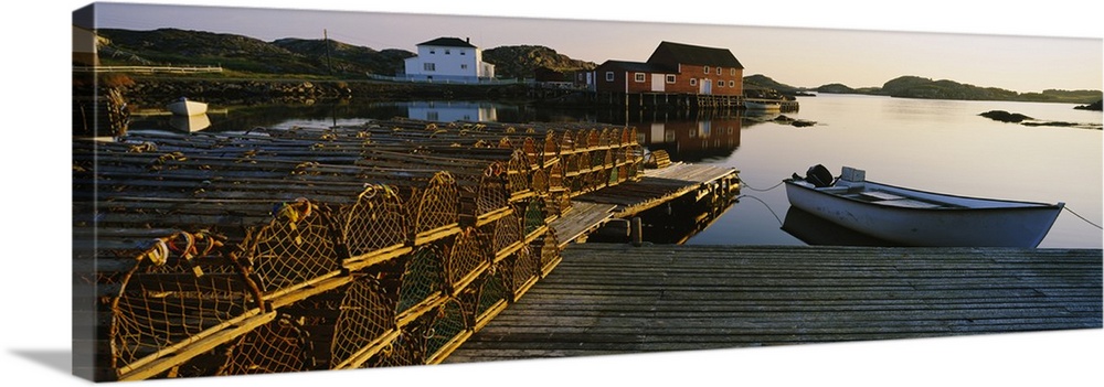 Stack Of Lobster Traps At A Dock, Change Islands, Newfoundland And Labrador, Canada