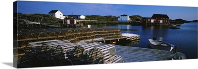Stack of lobster traps at a dock, Change Islands, Newfoundland & Labrador, Canada