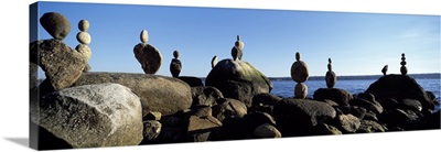 Stacked rocks on the beach, Stanley Park, Vancouver, British Columbia, Canada