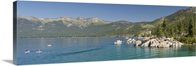 Stand-Up Paddle-Boarders near Sand Harbor at Lake Tahoe, Nevada