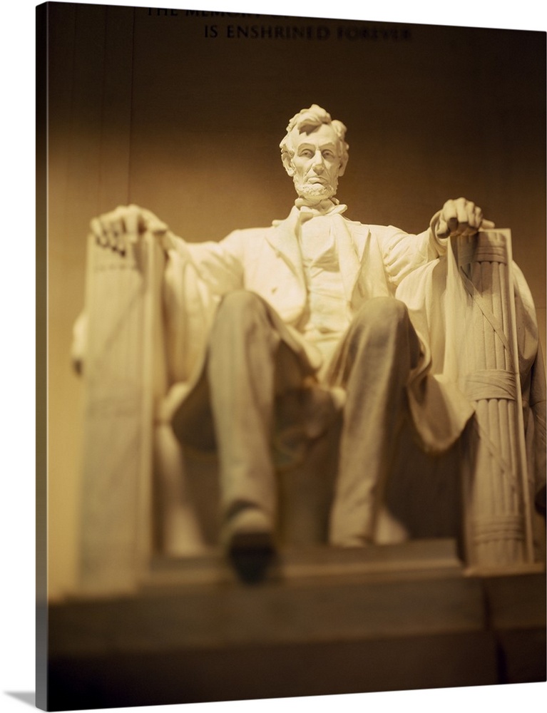 Statue of Abraham Lincoln illuminated at night, Lincoln Memorial, Washington DC