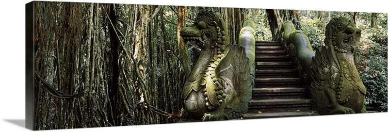 Statue of dragons in a temple, Bathing Temple, Ubud Monkey Forest, Ubud ...