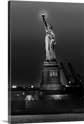 Statue of Liberty sunset. NYC harbor, Manhattan