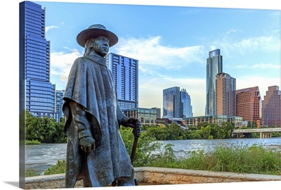 Statue of Stevie Ray Vaughan on the shore of Lady Bird Lake in downtown Austin, Texas