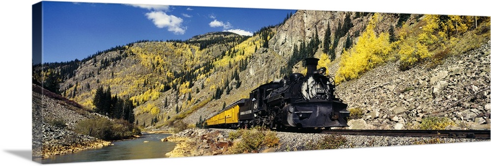 Steam train on railroad track, Durango And Silverton Narrow Gauge Railroad, Silverton, Colorado