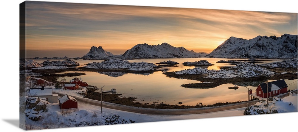 Steinefjord at sunset, Lofoten, Nordland, Norway.