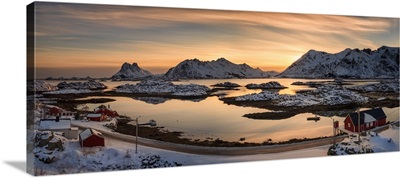 Steinefjord at sunset, Lofoten, Nordland, Norway