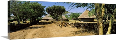 Stone wall along a dirt road, Thimlich Ohinga, Lake Victoria, Great Rift Valley, Kenya