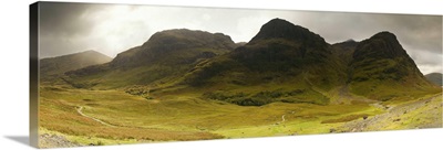 Storm clouds over a mountain range, Three Sisters of Glen Coe, Scotland