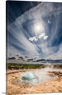 Strokkur geyser about to erupt, Iceland