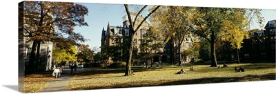 Students at a university campus, Harvard University, Cambridge, Massachusetts