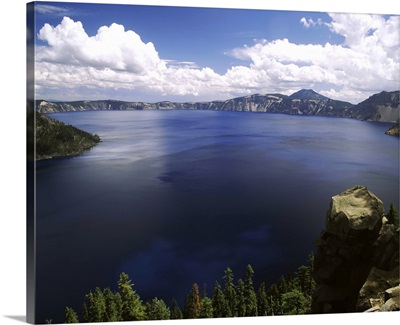 Summer thunderstorms over Crater Lake, Crater Lake National Park, Oregon