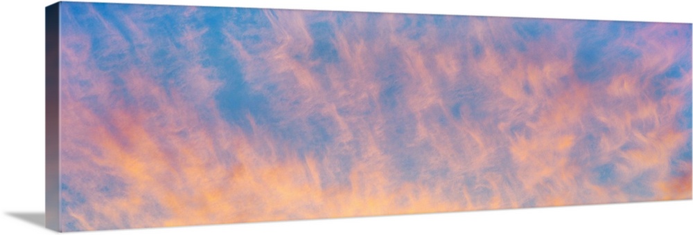 Sunrise colored cirrus clouds dance across the sky at La Jolla, San Diego, San Diego County, California, USA.