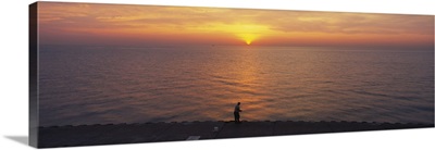Sunset over a lake, Lake Michigan, Chicago, Cook County, Illinois