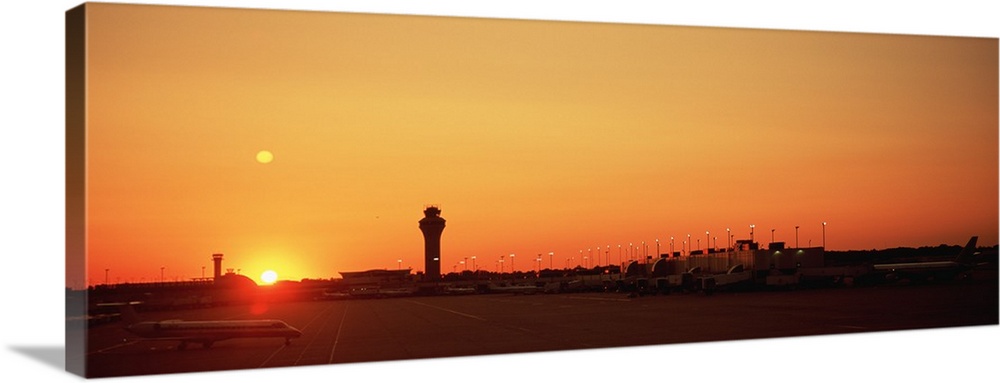 Sunset over an airport, O'Hare International Airport, Chicago, Illinois
