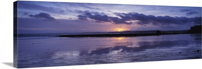 Sunset over the sea, Exmouth beach, Devon, England