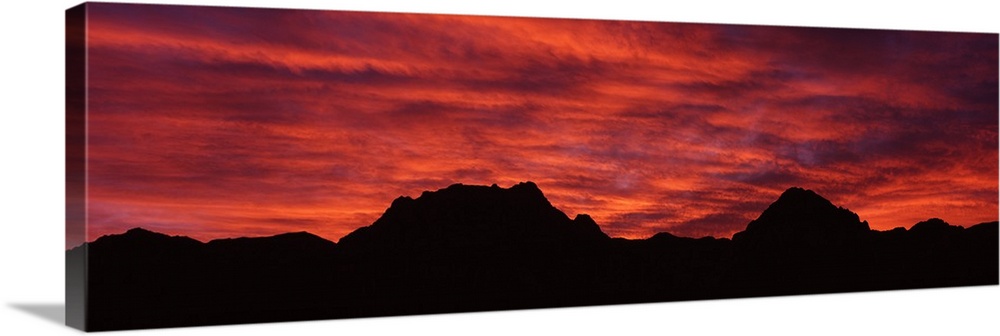 Sunset silhouette mountain range NV