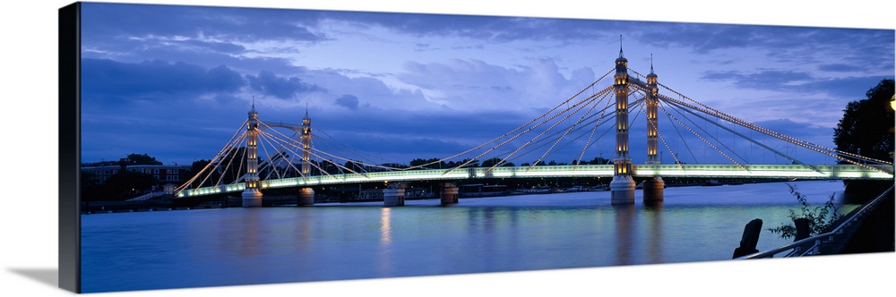 Suspension bridge across a river, Thames River, Albert Bridge, London, England