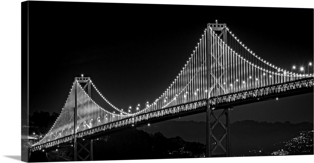 Suspension Bridge Lit Up At Night, Bay Bridge, San Francisco, California, USA