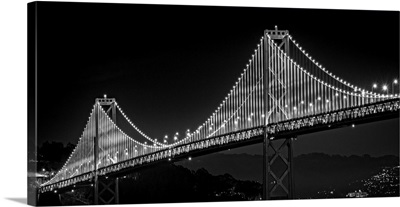 Suspension Bridge Lit Up At Night, Bay Bridge, San Francisco, California, USA