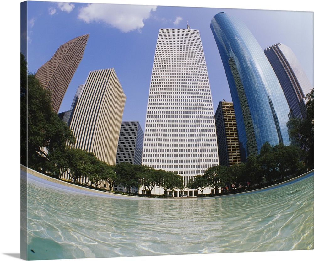 Swimming pool in front of buildings, Houston, Texas
