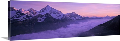 Switzerland, Swiss Alps, Aerial view of clouds over mountains