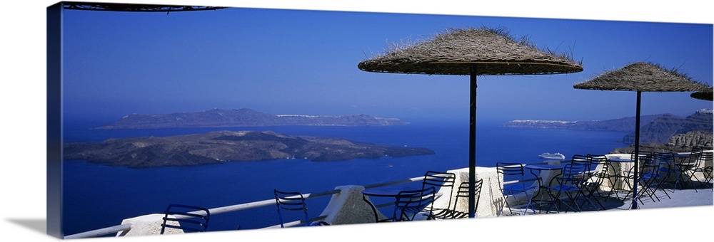 Table and chairs on a balcony, Santo Winery, Fira, Oia, Santorini, Greece