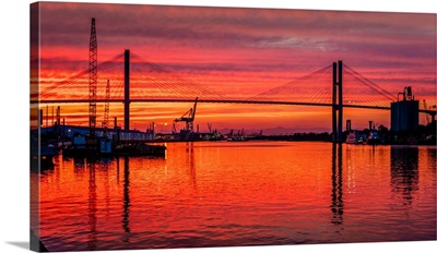 Talmadge Memorial Bridge At Sunset, Between Savannah, Georgia And Hutchinson Island