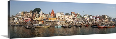 Temples at the riverbank, Ganges River, Varanasi, Uttar Pradesh, India