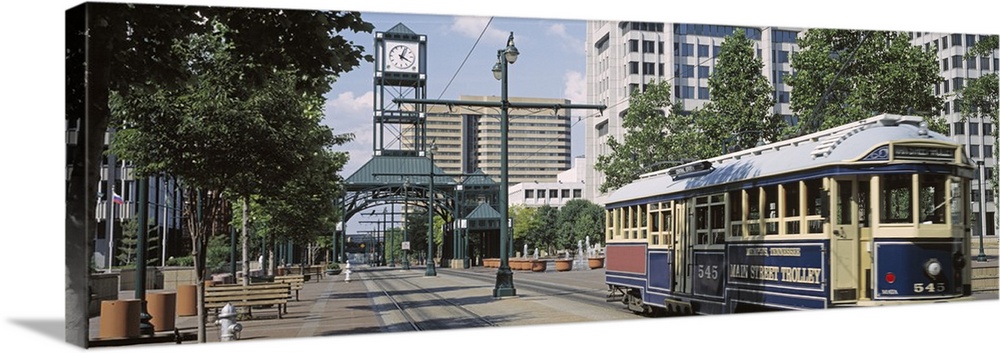 Tennessee, Memphis, Court Square, View of a tram trolley on a city street