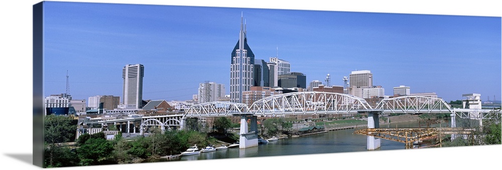 Cumberland River and downtown panoramic view in Nashville, TN.