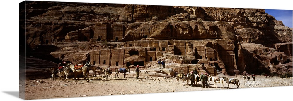 Tourist at ancient structures, Petra, Jordan