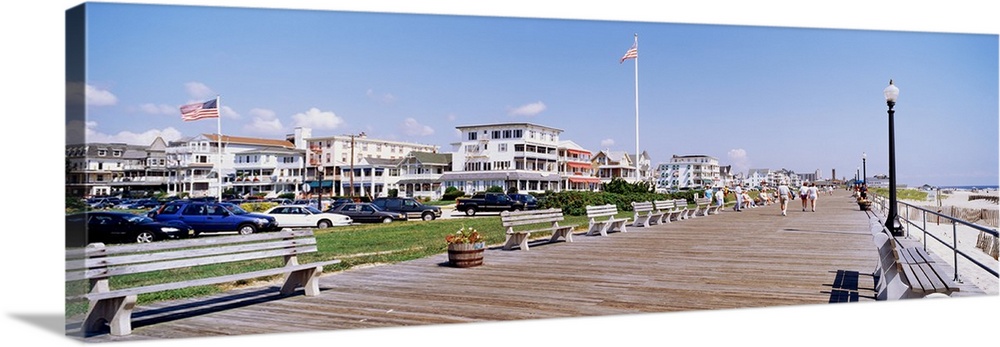 Tourist walking on the boardwalk, Ocean Grove, New Jersey