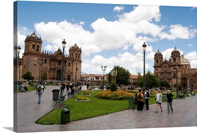 Tourists at a town square, Cuzco, Cusco Province, Cusco Region, Peru