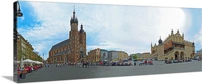 Tourists at St. Mary's Church, St. Mary's Square, Krakow, Poland