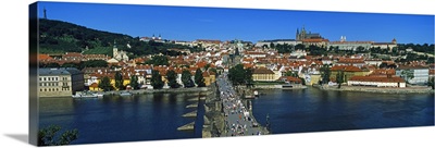 Tourists on a bridge, Charles Bridge, Vltava River, Prague, Czech Republic