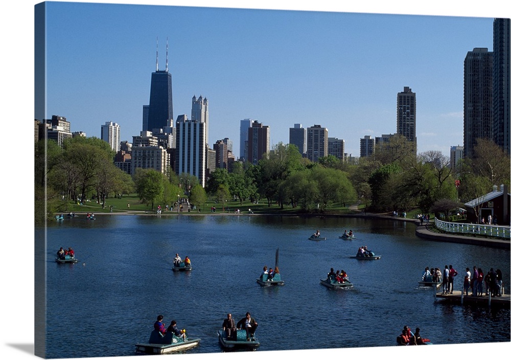 Tourists on paddleboats in a pond, South Pond, Lincoln Park, Chicago, Cook County, Illinois,