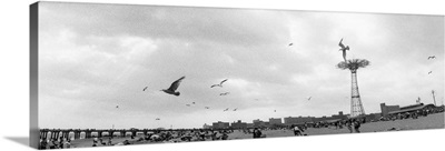 Tourists on the beach, Coney Island, Brooklyn, New York City, New York State,