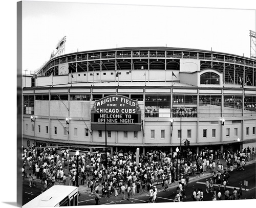 Chicago Cubs Wrigley Field Sign Black and White Picture Adult Pull